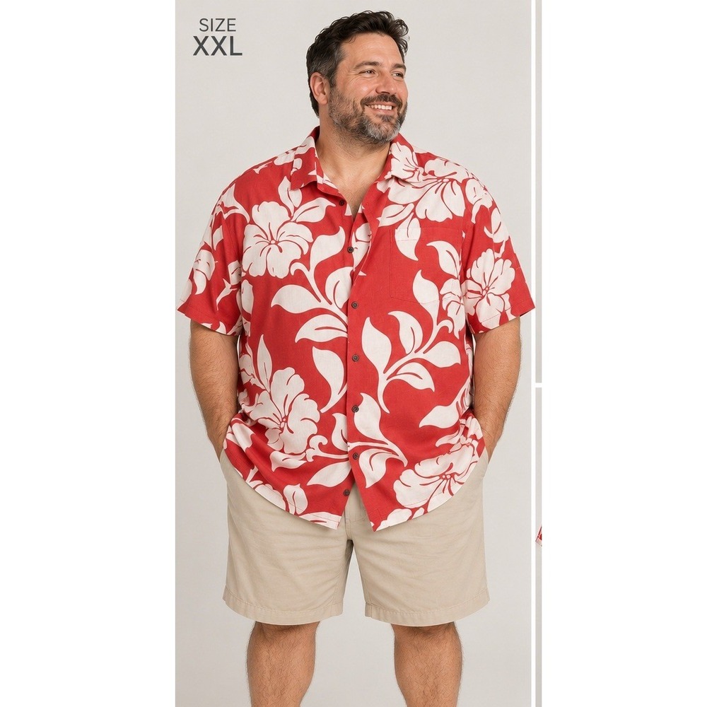 Quiksilver Waterman Shirt Mens XXL Aloha Tropical Red White Floral Comfort Fit